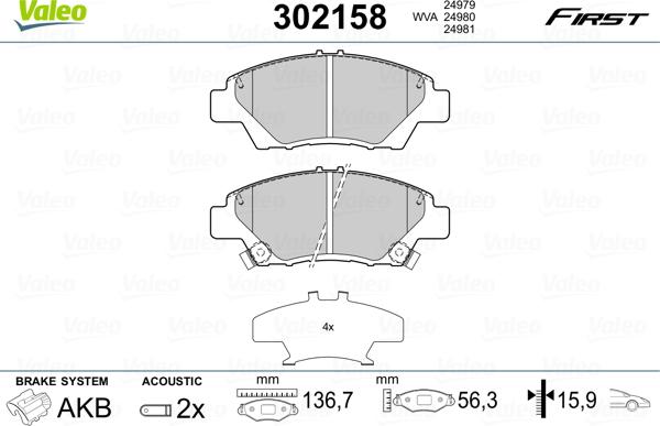 Valeo 302158 - Тормозные колодки, дисковые, комплект autosila-amz.com