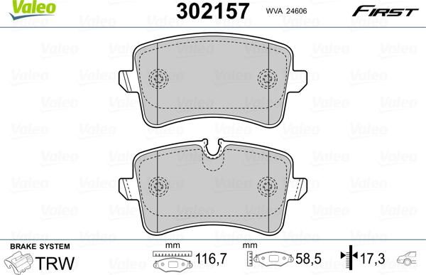 Valeo 302157 - Тормозные колодки, дисковые, комплект autosila-amz.com