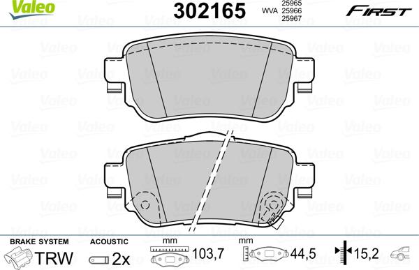 Valeo 302165 - Тормозные колодки, дисковые, комплект autosila-amz.com