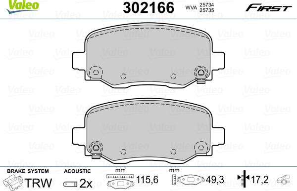 Valeo 302166 - Тормозные колодки, дисковые, комплект autosila-amz.com