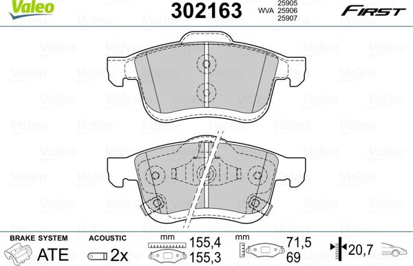 Valeo 302163 - Тормозные колодки, дисковые, комплект autosila-amz.com