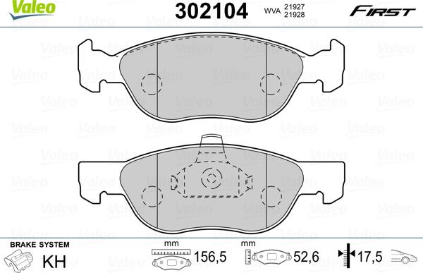 Valeo 302104 - Тормозные колодки, дисковые, комплект autosila-amz.com