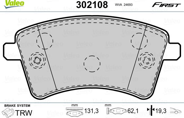 Valeo 302108 - Тормозные колодки, дисковые, комплект autosila-amz.com