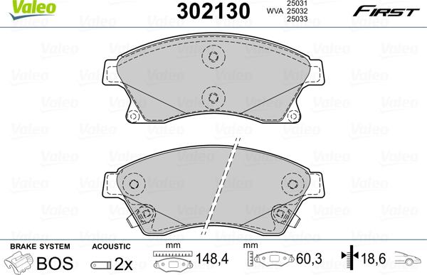 Valeo 302130 - Тормозные колодки, дисковые, комплект autosila-amz.com