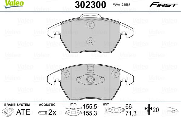 Valeo 302300 - Тормозные колодки, дисковые, комплект autosila-amz.com