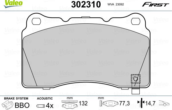 Valeo 302310 - Тормозные колодки, дисковые, комплект autosila-amz.com