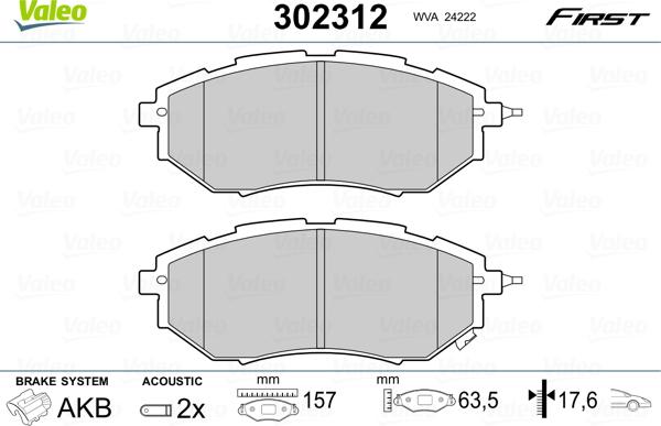 Valeo 302312 - Тормозные колодки, дисковые, комплект autosila-amz.com