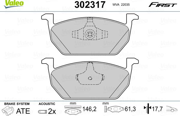 Valeo 302317 - Тормозные колодки, дисковые, комплект autosila-amz.com