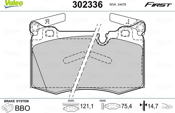 Valeo 302336 - Тормозные колодки, дисковые, комплект autosila-amz.com