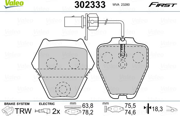 Valeo 302333 - Тормозные колодки, дисковые, комплект autosila-amz.com