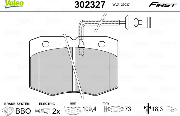 Valeo 302327 - Тормозные колодки, дисковые, комплект autosila-amz.com