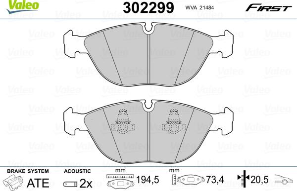 Valeo 302299 - Тормозные колодки, дисковые, комплект autosila-amz.com