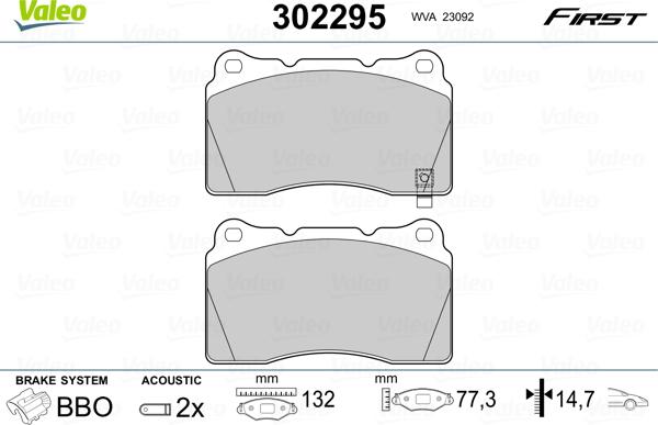 Valeo 302295 - Тормозные колодки, дисковые, комплект autosila-amz.com