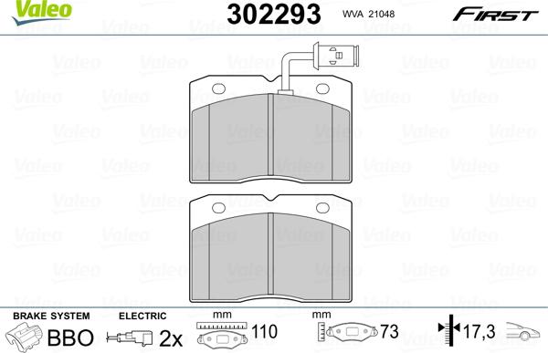 Valeo 302293 - Тормозные колодки, дисковые, комплект autosila-amz.com