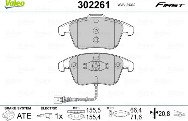 Valeo 302261 - Тормозные колодки, дисковые, комплект autosila-amz.com