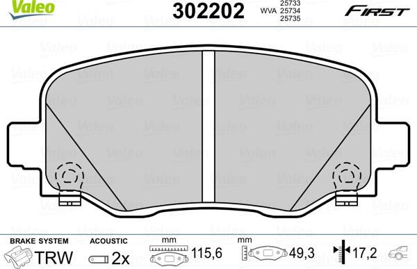 Valeo 302202 - Тормозные колодки, дисковые, комплект autosila-amz.com