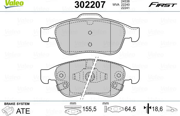 Valeo 302207 - Тормозные колодки, дисковые, комплект autosila-amz.com