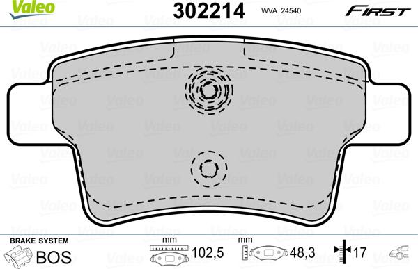 Valeo 302214 - Тормозные колодки, дисковые, комплект autosila-amz.com