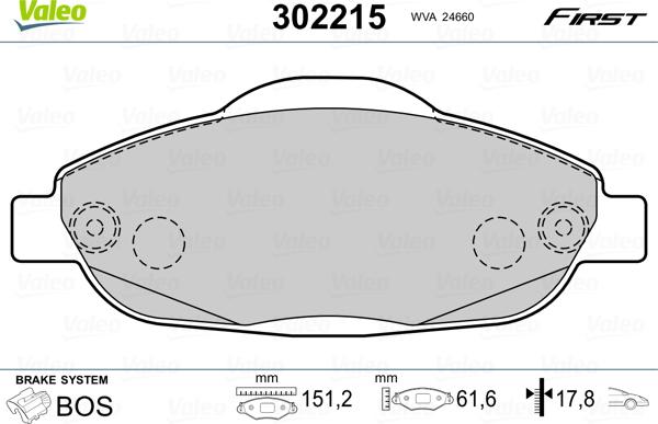 Valeo 302215 - Тормозные колодки, дисковые, комплект autosila-amz.com