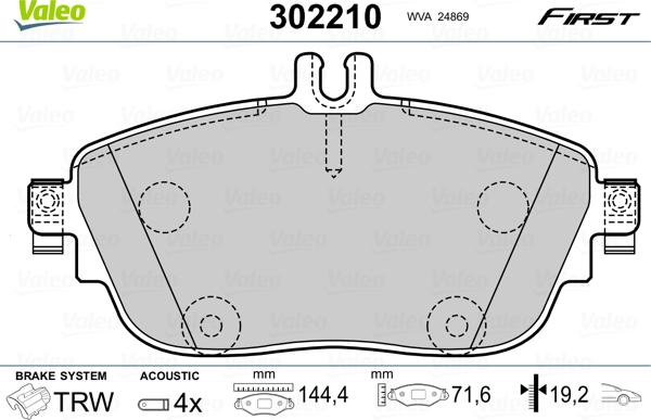 Valeo 302210 - Тормозные колодки, дисковые, комплект autosila-amz.com