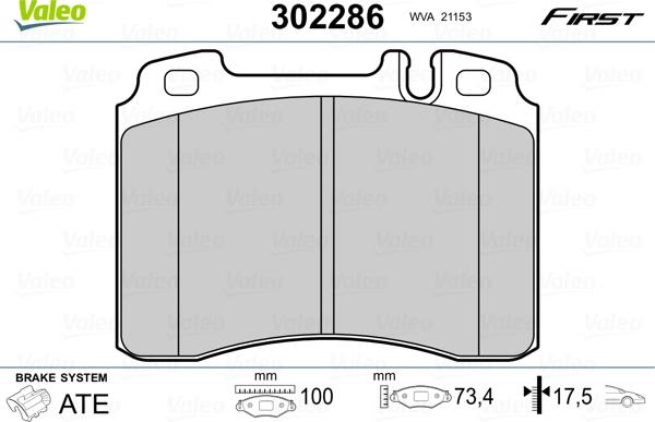 Valeo 302286 - Тормозные колодки, дисковые, комплект autosila-amz.com