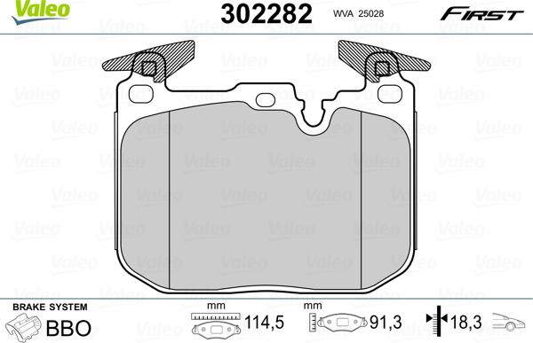 Valeo 302282 - Тормозные колодки, дисковые, комплект autosila-amz.com