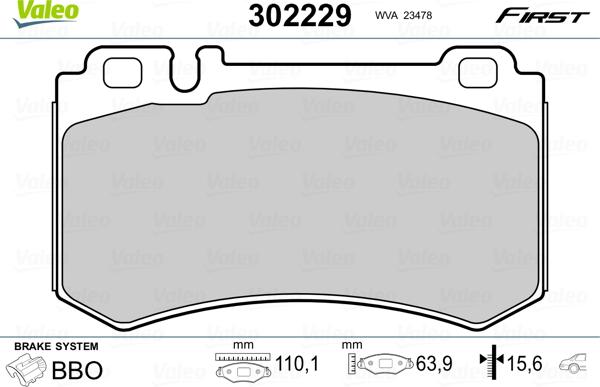 Valeo 302229 - Тормозные колодки, дисковые, комплект autosila-amz.com