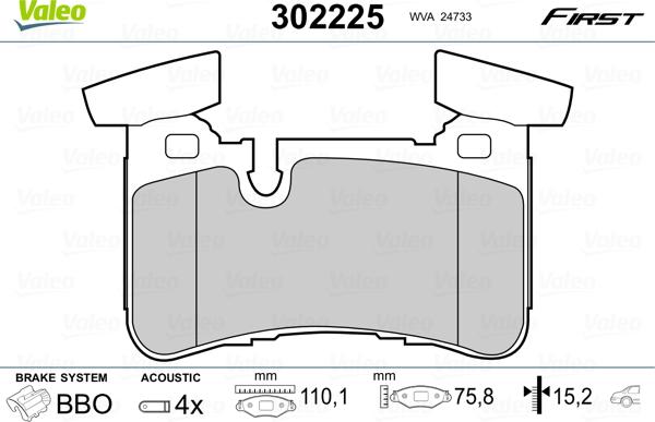 Valeo 302225 - Тормозные колодки, дисковые, комплект autosila-amz.com