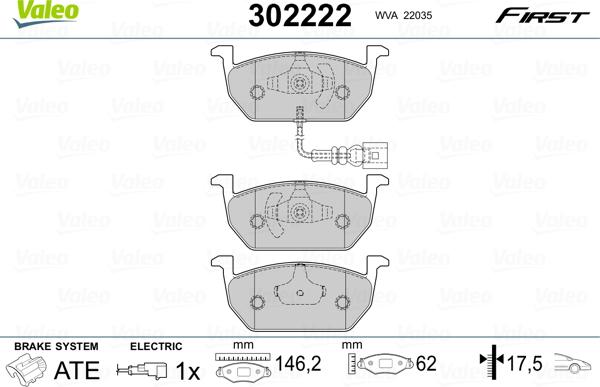 Valeo 302222 - Тормозные колодки, дисковые, комплект autosila-amz.com