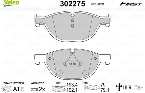 Valeo 302275 - Тормозные колодки, дисковые, комплект autosila-amz.com