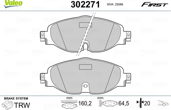 Valeo 302271 - Тормозные колодки, дисковые, комплект autosila-amz.com