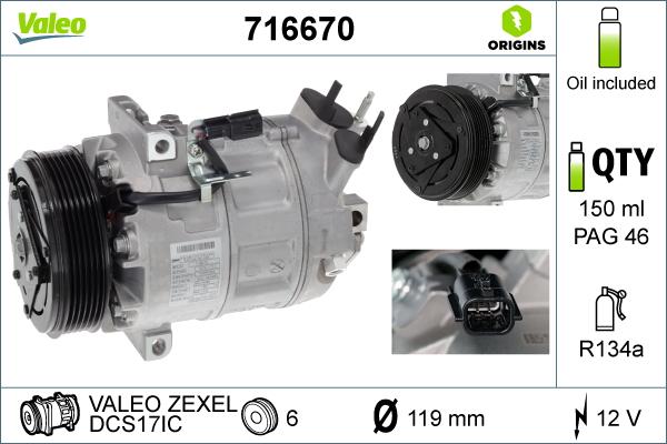 Valeo 716670 - Компрессор кондиционера autosila-amz.com