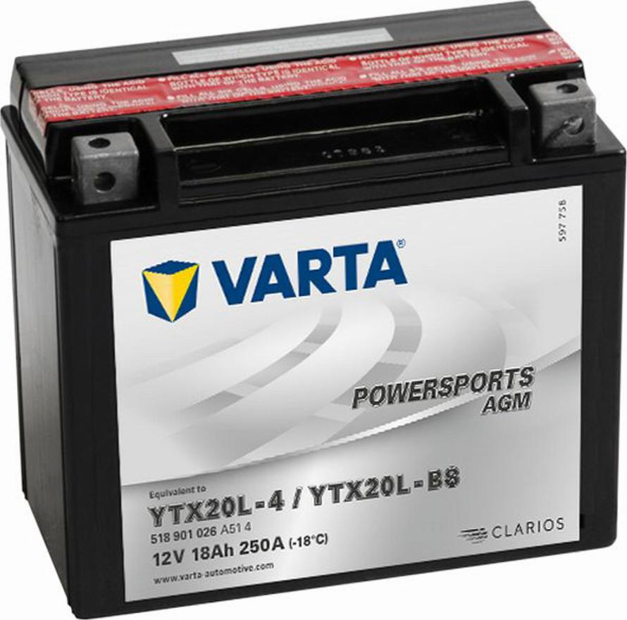 Varta 518901026 - Стартерная аккумуляторная батарея, АКБ autosila-amz.com