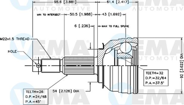 VEMA 18495 - Шарнирный комплект, ШРУС, приводной вал autosila-amz.com