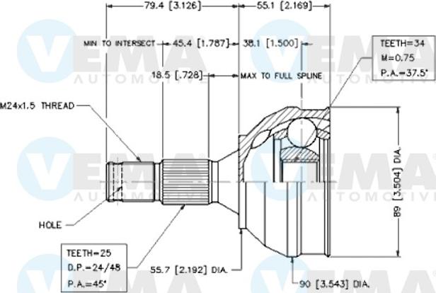 VEMA 18462 - Шарнирный комплект, ШРУС, приводной вал autosila-amz.com