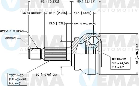 VEMA 18402 - Шарнирный комплект, ШРУС, приводной вал autosila-amz.com