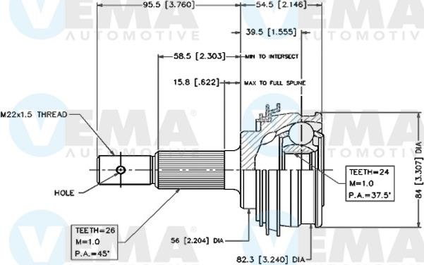 VEMA 18425 - Шарнирный комплект, ШРУС, приводной вал autosila-amz.com