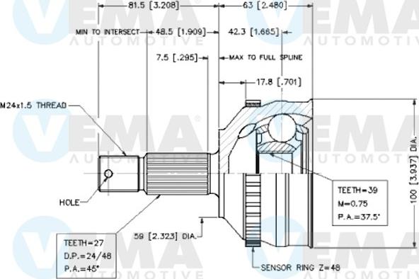 VEMA 18557 - Шарнирный комплект, ШРУС, приводной вал autosila-amz.com