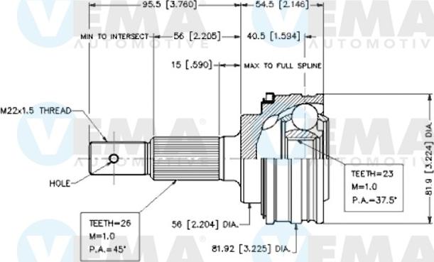 VEMA 18563 - Шарнирный комплект, ШРУС, приводной вал autosila-amz.com