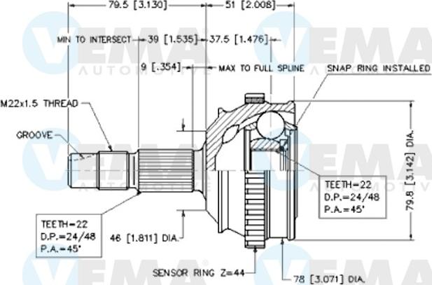 VEMA 18584 - Шарнирный комплект, ШРУС, приводной вал autosila-amz.com