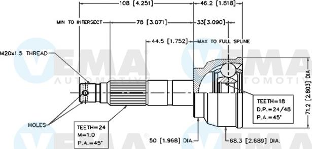 VEMA 18524 - Шарнирный комплект, ШРУС, приводной вал autosila-amz.com