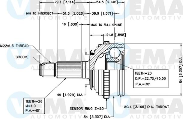 VEMA 18652 - Шарнирный комплект, ШРУС, приводной вал autosila-amz.com