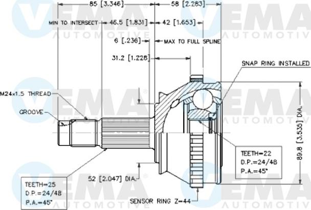 VEMA 18609 - Шарнирный комплект, ШРУС, приводной вал autosila-amz.com