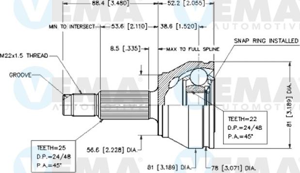 VEMA 18618 - Шарнирный комплект, ШРУС, приводной вал autosila-amz.com