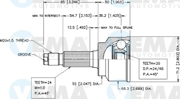 VEMA 18635 - Шарнирный комплект, ШРУС, приводной вал autosila-amz.com