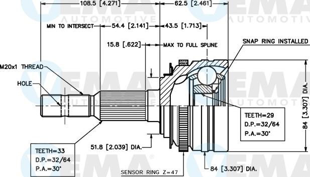 VEMA 18636 - Шарнирный комплект, ШРУС, приводной вал autosila-amz.com