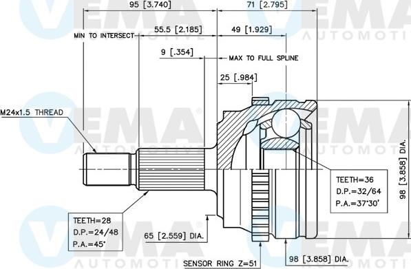 VEMA 18814 - Шарнирный комплект, ШРУС, приводной вал autosila-amz.com