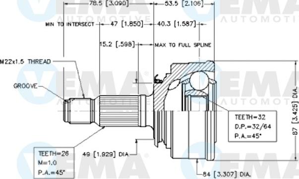 VEMA 18296 - Шарнирный комплект, ШРУС, приводной вал autosila-amz.com