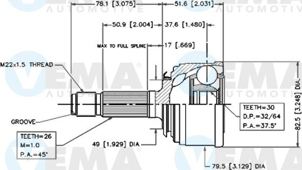 VEMA 18297 - Шарнирный комплект, ШРУС, приводной вал autosila-amz.com