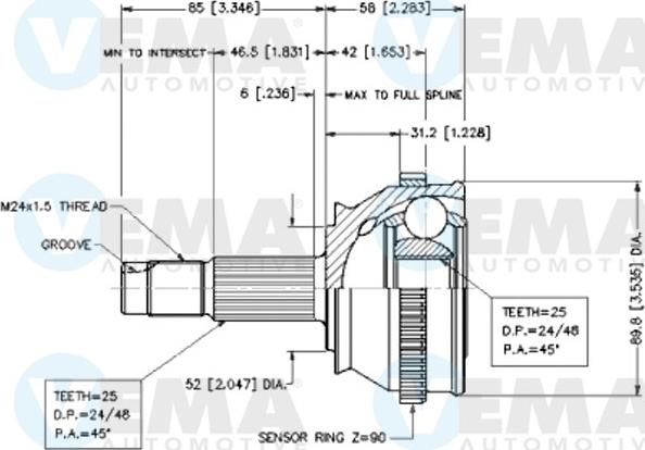 VEMA 18259 - Шарнирный комплект, ШРУС, приводной вал autosila-amz.com